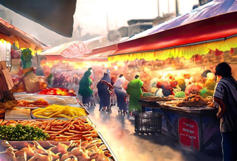 Premium AI Image | the vibrant atmosphere of a bustling street food market