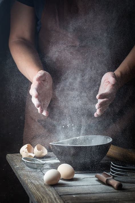 Hand Clap of Chef with Flour Stock Image - Image of making, dark: 147707737