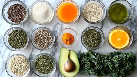 An Overhead Shot of a Kitchen Counter with Various Plant-based ...