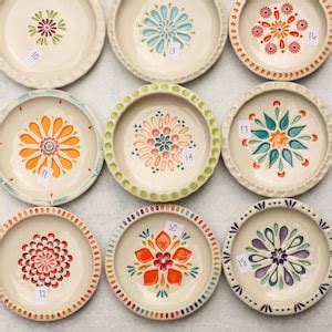 Colorful Stamped Dish // Ceramic Dish // Coastal Decor // Colorful ...