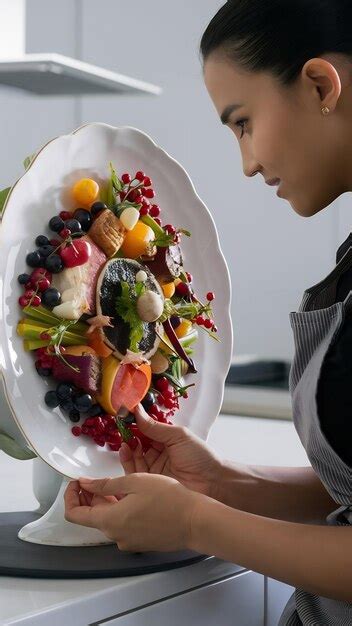 Side view woman arranging food on plate | Premium AI-generated image