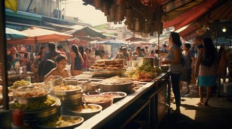 Premium Photo | A bustling street food market in Southeast Asia with ...