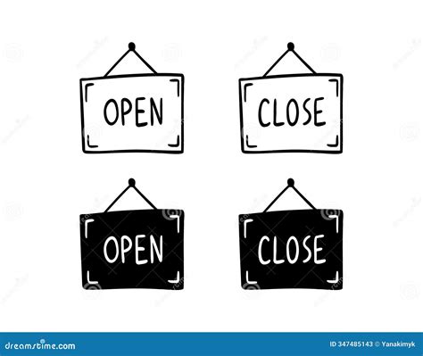 Open And Close Sign Board Doodle Hand Drawn Icon. Outline Drawing Open ...