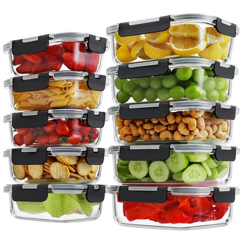 HOMBERKING 10 Pack Glass Meal Prep Containers with Locking Lids, Glass ...