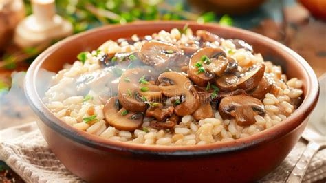 Steaming Bowl of Mushroom Risotto Garnished with Thyme Stock Video ...