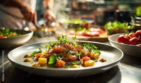 Exclusive Chef Preparing Gourmet Meal in Upscale Commercial Kitchen ...