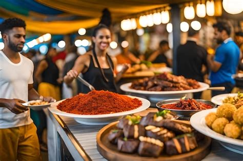 Premium Photo | A food stall at a food market