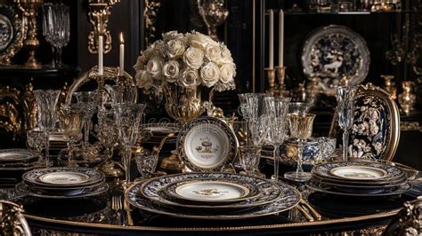A Luxurious Dinner Party Setup with Gourmet Plates and Crystal Glasses ...