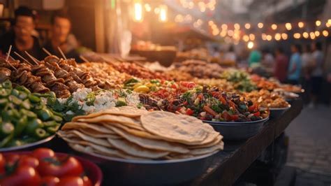 Vibrant Street Food Market Scene at Night Stock Photo - Image of street ...