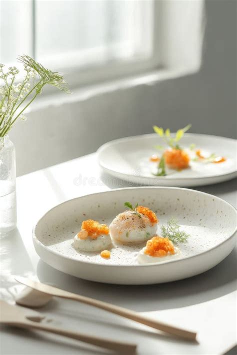 A Beautifully Plated Dish Featuring Garnishes and a Floral Arrangement ...