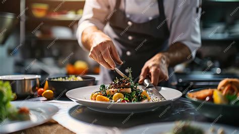 Premium Photo | A chef carefully plating a delicious meal in a ...