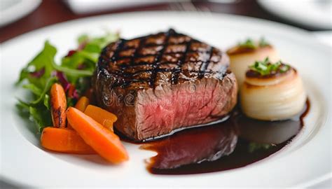 Grilled Medium Rare Beef with Fresh Vegetable Salad and Herb Garnish on ...