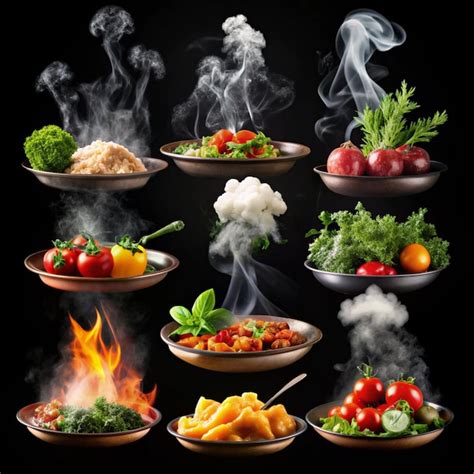 Set of isolated steam motifs on a black background to help make food ...