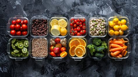 Assorted Fruits and Vegetables in Clear Containers Stock Illustration ...