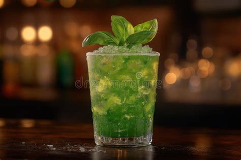 Vibrant Green Basil Smash Cocktail with Crushed Ice and Fresh Herb ...