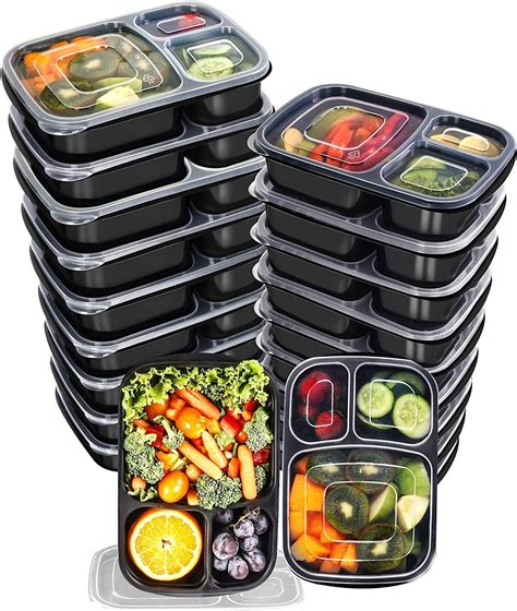 Utopia Kitchen [20 Pack 3-Compartment Meal Prep Containers with Lids ...