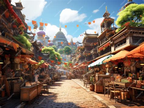 Premium Photo | Bustling street market in a bustling Asian city filled ...