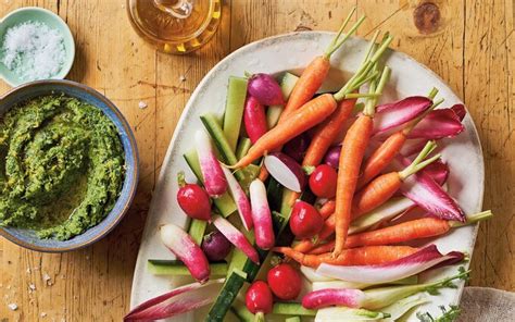 Wild-garlic bean dip with crudites recipe