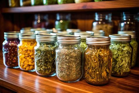 Multiple Glass Jars Storing Dried Medicinal Herbs Stock Photo - Image ...