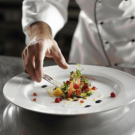 Chef Garnishing Gourmet Dish in Kitchen Stock Image - Image of artistry ...
