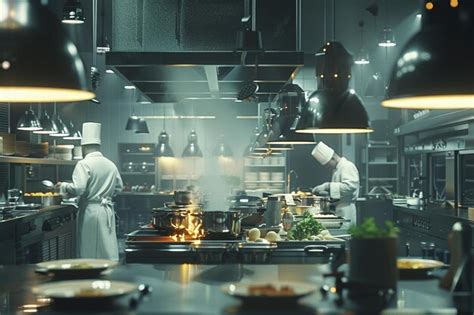 Premium Photo | Fine dining restaurant kitchen bustling with activ