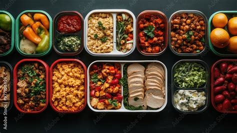 Colorful meal prep containers filled with healthy food choices, perfect ...