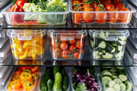 Premium Photo | Open fridge with meal prep containers and vegetables