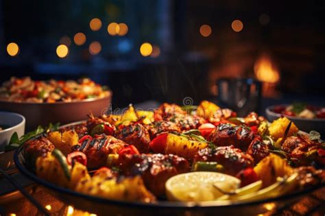 Plate of Delicious Food is Placed on Table, with Lit Candle in ...