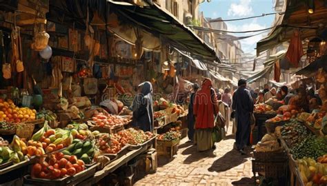 Bustling Traditional Market with Fresh Produce and Local Vendors Stock ...