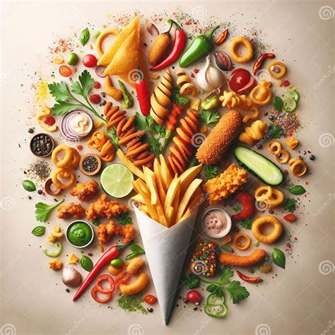 A Vibrant Array of Assorted Snacks and Spices Artfully Arranged Stock ...