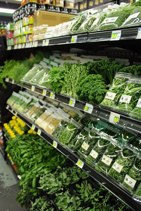 Fresh Herbs Display on Grocery Store Shelf for Cooking and Garnishing ...