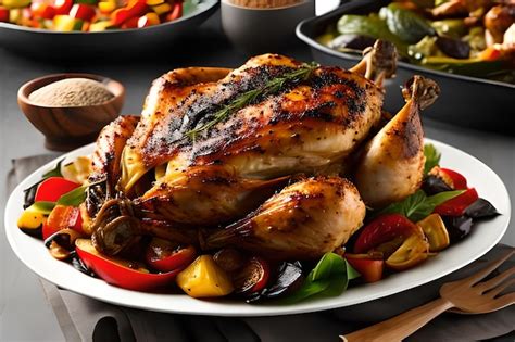 Premium AI Image | Roasted chicken with vegetables