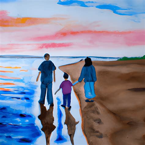 Sunset Shoreline Family Painting Watercolor Graphic · Creative Fabrica