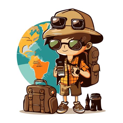 World Traveler Vector, Sticker Clipart Cartoon Male Backpacker Posing ...