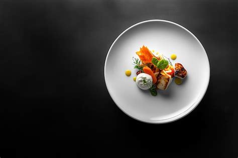 A beautifully plated gourmet dish showcasing vibrant colors and ...