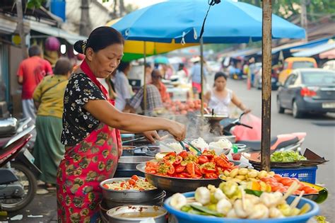 Street Food Vendor Cooking Delicious Meal in Thailand | Premium AI ...