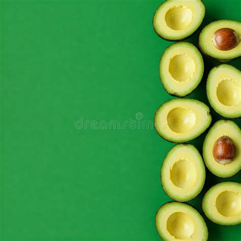 Avocado Halves Green Background Minimal (Generated with AI) Stock Photo ...