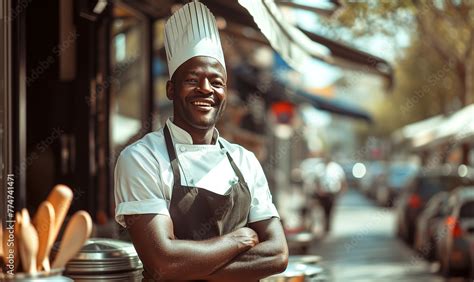 African Street food chef cooking in a frying pan with a high flameon ...