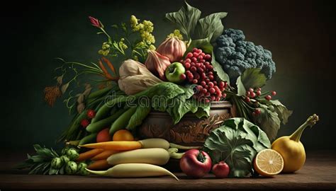 A Bountiful Array of Leafy Greens with Crisp Vegetables Stock ...