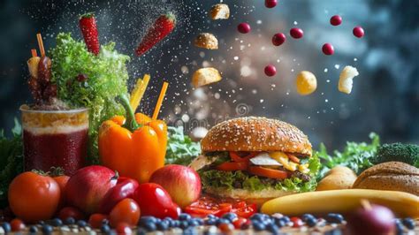 Vibrant Food Photography of a Burger and Fresh Produce Stock ...