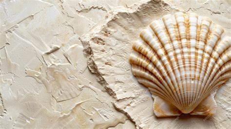 Premium Photo | Scallop shell lies on textured stone showcasing natural ...