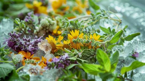 A Pile of Frozen Herbs and Flowers Ready To Be Infused in Cold Water ...
