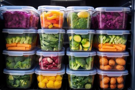 Premium AI Image | Colorful meal prep containers neatly organized in fridge