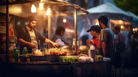 Premium Photo | Street food vendor serving delicacies at dusk