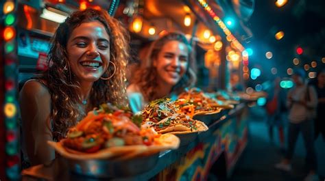 Premium Photo | Enjoying street food from a truck