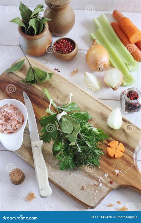 Bouquet Garnish from Fresh Aromatic Herbs and Raw Vegetables Stock ...