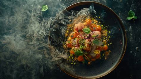 Gourmet Dish with Vibrant Presentation in a Rustic Setting. a ...