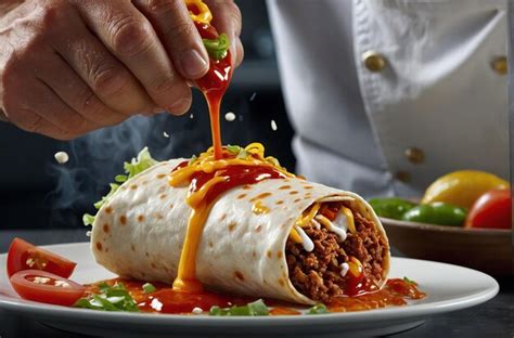 Premium Photo | A chef drizzling sauce over a burrito for added flavor