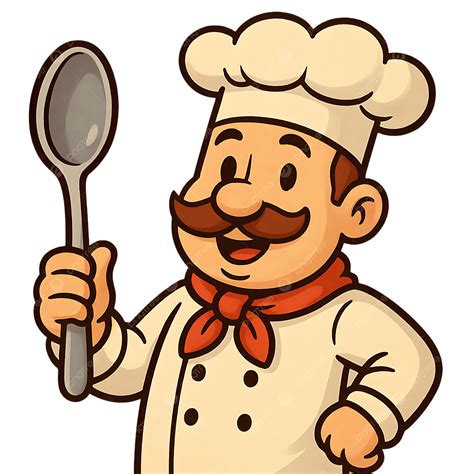 Cheerful Cartoon Chef With A Spoon Ready To Cook Delicious Food In ...
