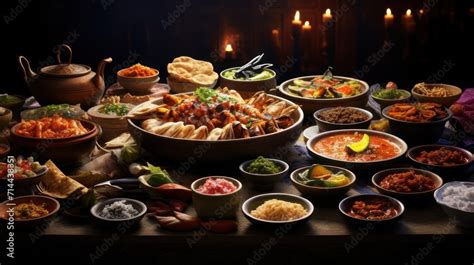 The traditional food menu is served on earthenware plates, a menu for ...